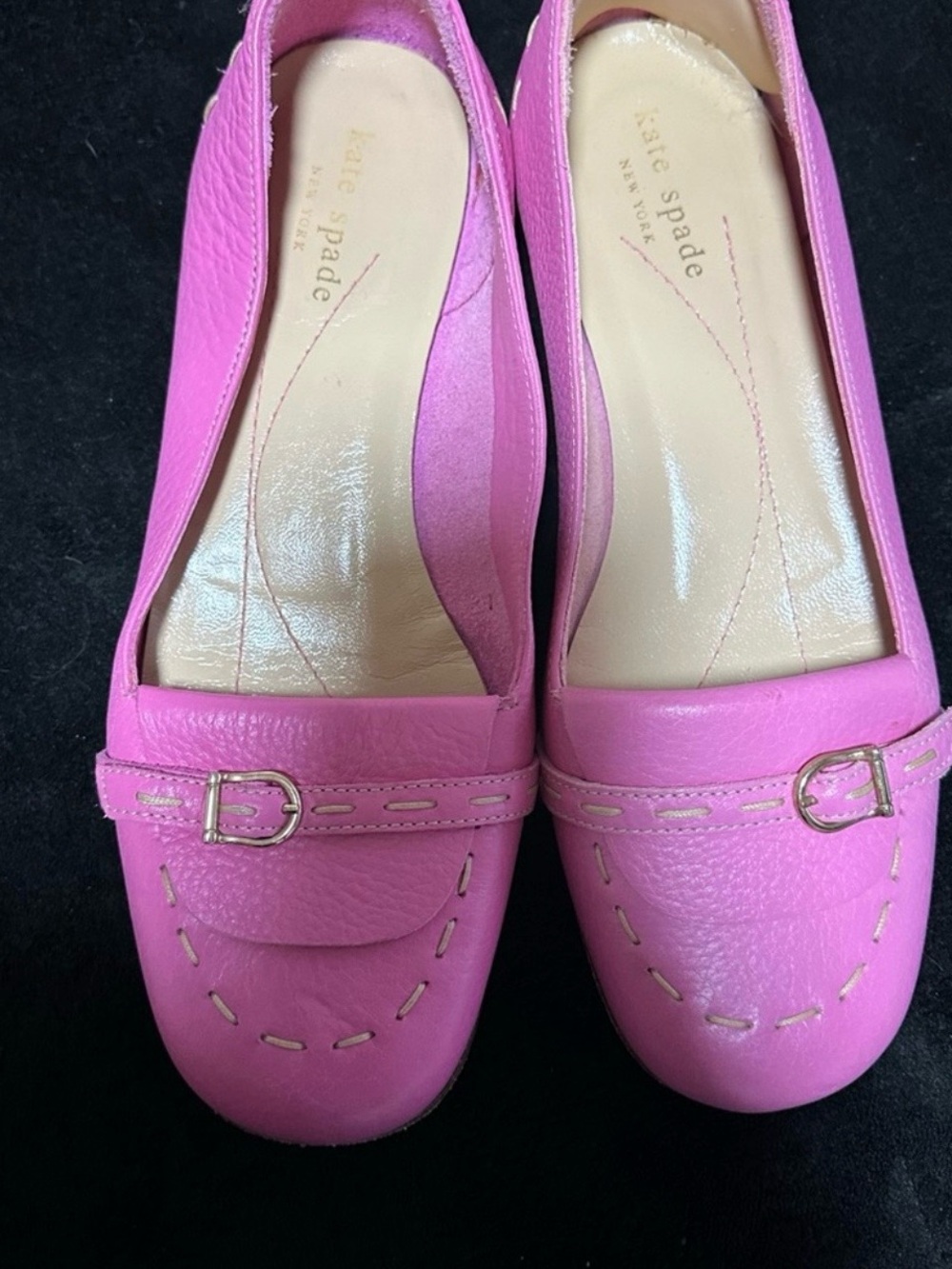 kate spade Bright Pink Leather Loafers with Buckle Detail
